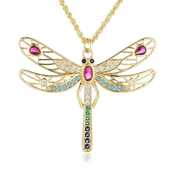 HZMAN 14K Gold Plated Dragonfly Necklace Pendant for Women Party Wedding Jewelry Gift