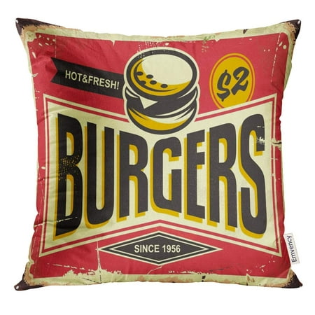 USART Burgers Vintage Tin Sign with Creative Typo and Fast Food Restaurant Promotional Retro Board Pillow Case 18x18 Inches