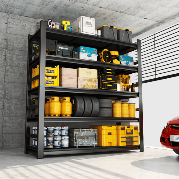 78''H Metal Garage Shelving, 5-Tier Heavy Duty Shelving Unit, Adjustable Garage Storage Shelves, Utility Rack Shelf for Industries, Warehouses, Basement(Black, 78''H*48''W*18''D, 5 Tier)