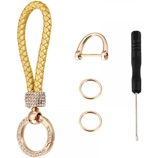 HUGFEGWE Car Keychain for Women, Rhinestone Leather Key Holder, Anti Lost Wallet Keychain for Car Key Access Card CA919-164044