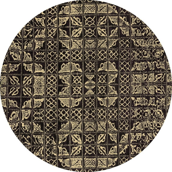 Ahgly Company Indoor Round Abstract Brown Modern Area Rugs, 4' Round