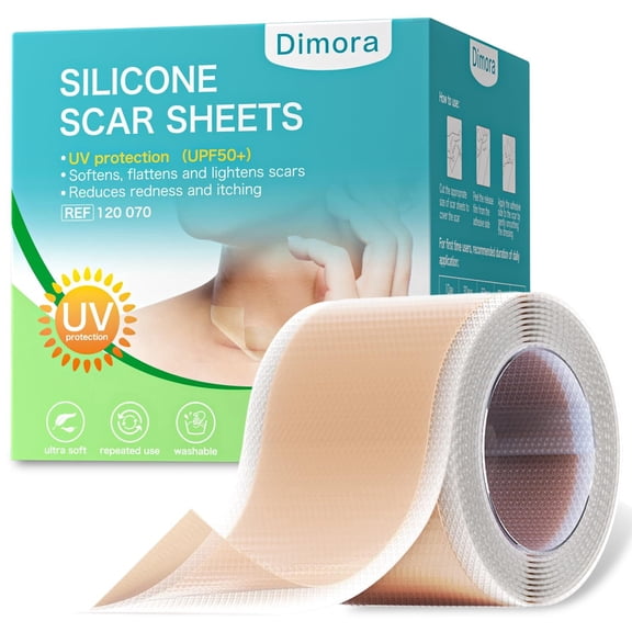 Dimora UPF50  Silicone Scar Sheets - UV Protection Medical Grade Silicone Scar Tape for C-Section, Surgery, Keloid & Burn Scars - Reusable, Breathable & Flexible (1.6” x 79” Roll)