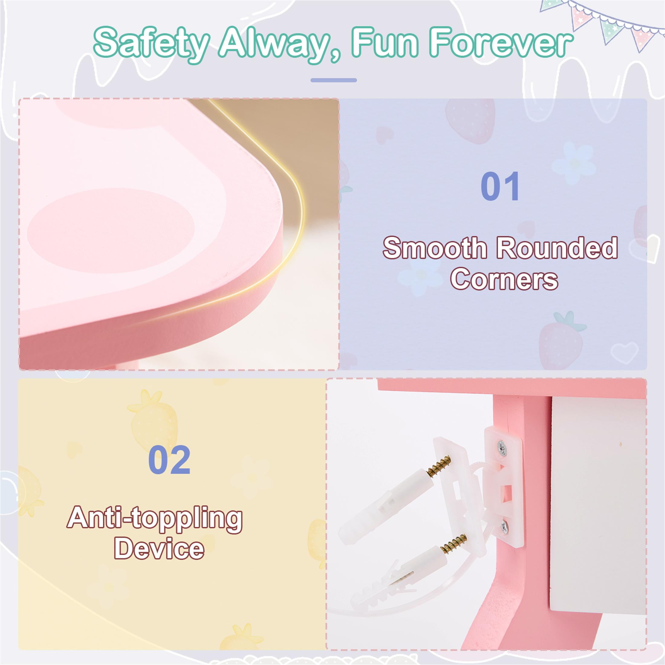 SESSLIFE Kids Vanity Set with Mirror and Drawers, Wooden Princess Makeup Desk Set, Toddler Dressing Table Set, Pretend Play Kids Vanity Table and Chair Set for Little Girls aged 3+, White
