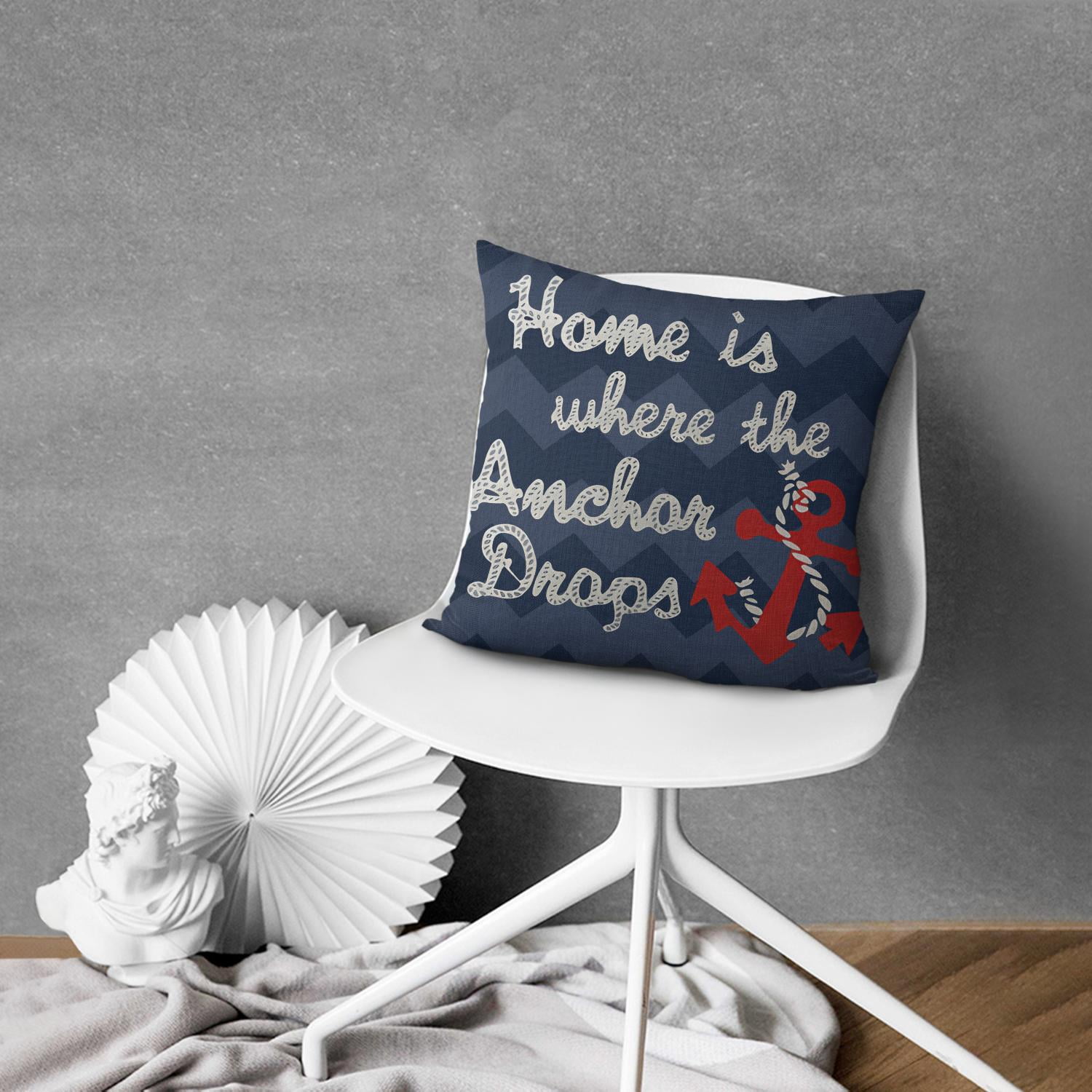 Blue Compass Anchor Sailboat Throw Pillow Cases 16x16, Set of 2, Coastal Navigation Throw Pillow Cases, Ocean Theme Decorative Cushion Covers for Couch Sofa Living Room Home