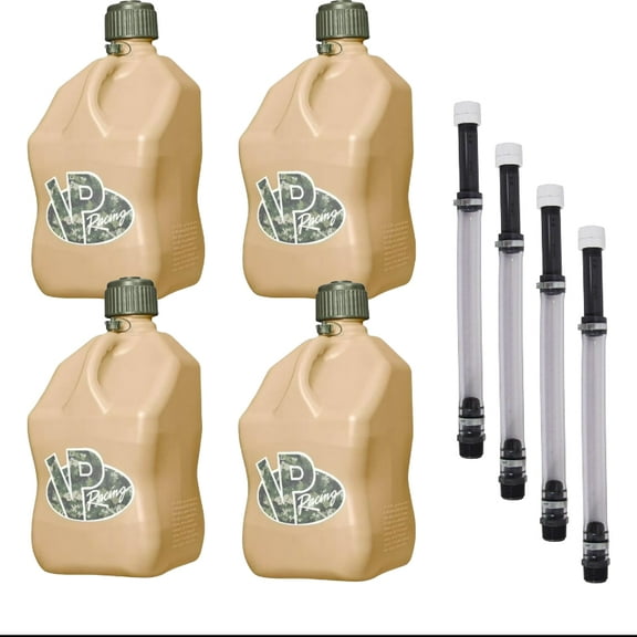 VP Racing Fuels 5-Gallon Square Motorsport Utility Container Tactical Tan with 14 in. Hose (4 Pack)