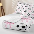 thumbnail image 4 of Erosebridal Pink Ribbon Bowknot Twin Quilt Set For Bow Girl,Cartoon Soccer Pattern Ball Sport Theme Twin Coverlet Set,2 Pieces, 4 of 7