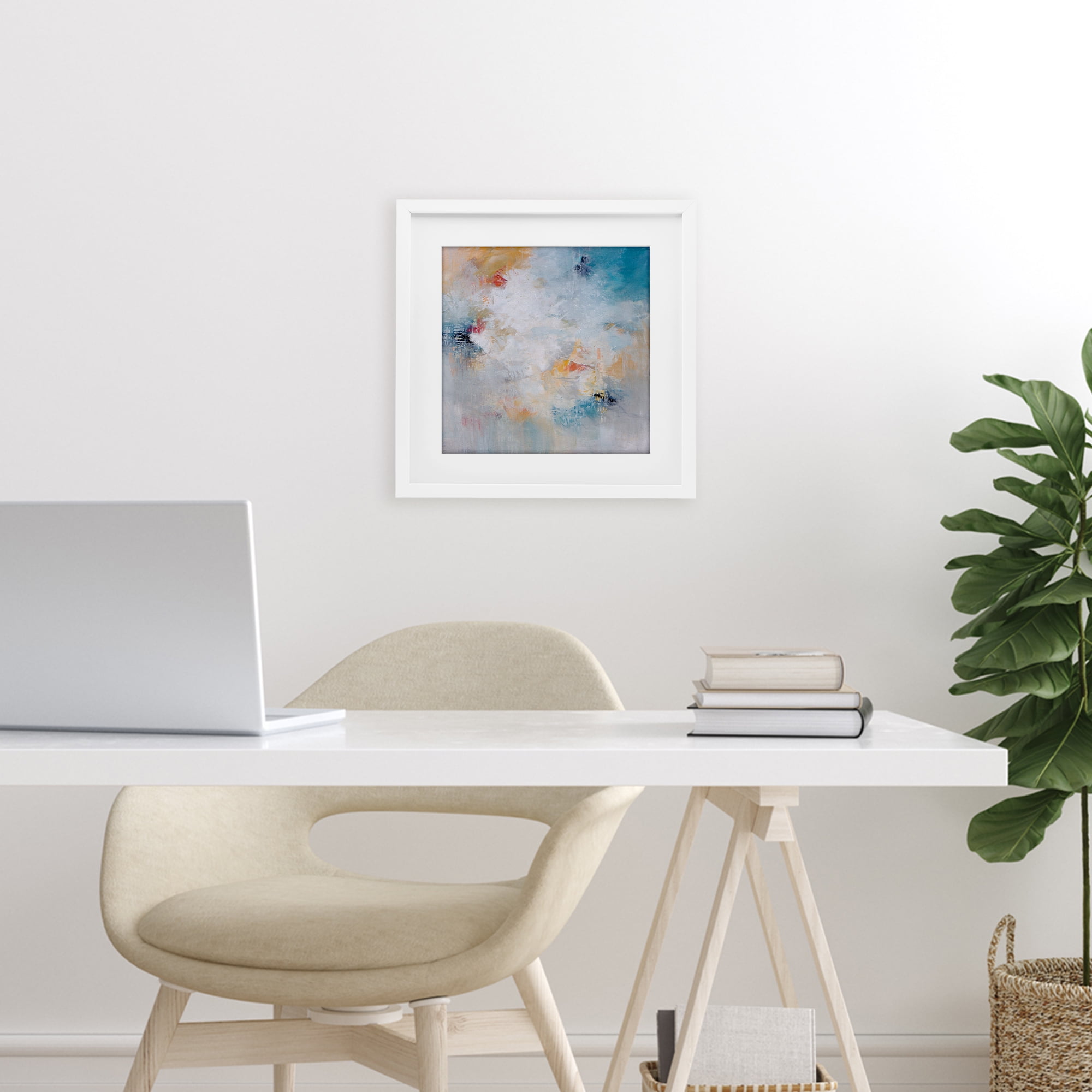 Veiled Dance Abstraction White Framed Print Under Glass, design by Karen Hale