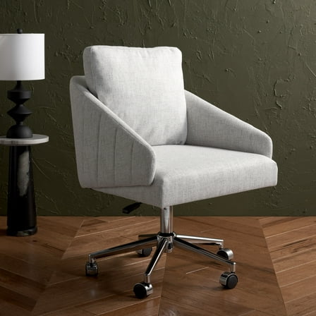 SAFAVIEH Couture Blayke Linen Mid Back Adjustable Desk Chair, Light Grey/Silver