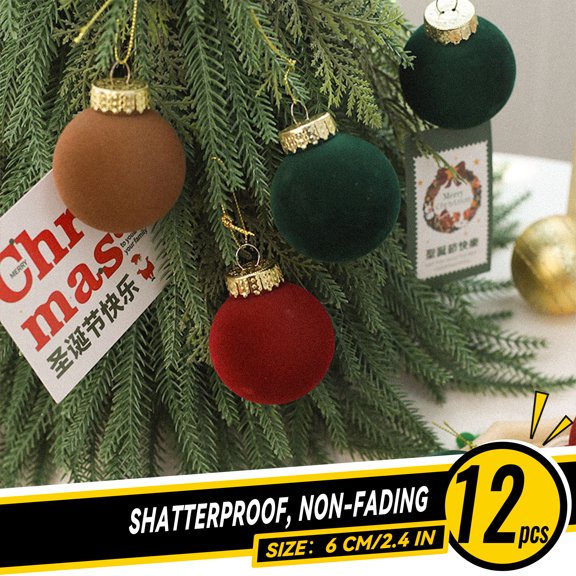 Twfbrm 4 Colors Velvet Christmas Balls Flocked 2.36in Christmas Tree Ball Ornaments 12pc Christmas Tree Ornaments for Family Holiday Wedding Party Xmas Tree Hanging Decoration