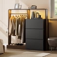 thumbnail image 2 of Laintene Dresser for Bedroom with Hanging Closet, 3 Drawers Dresser with LED Lights & Charging Station, 3-in-1 Wooden Storage Chest of Drawers for Bedroom, Black & Brown, 2 of 10