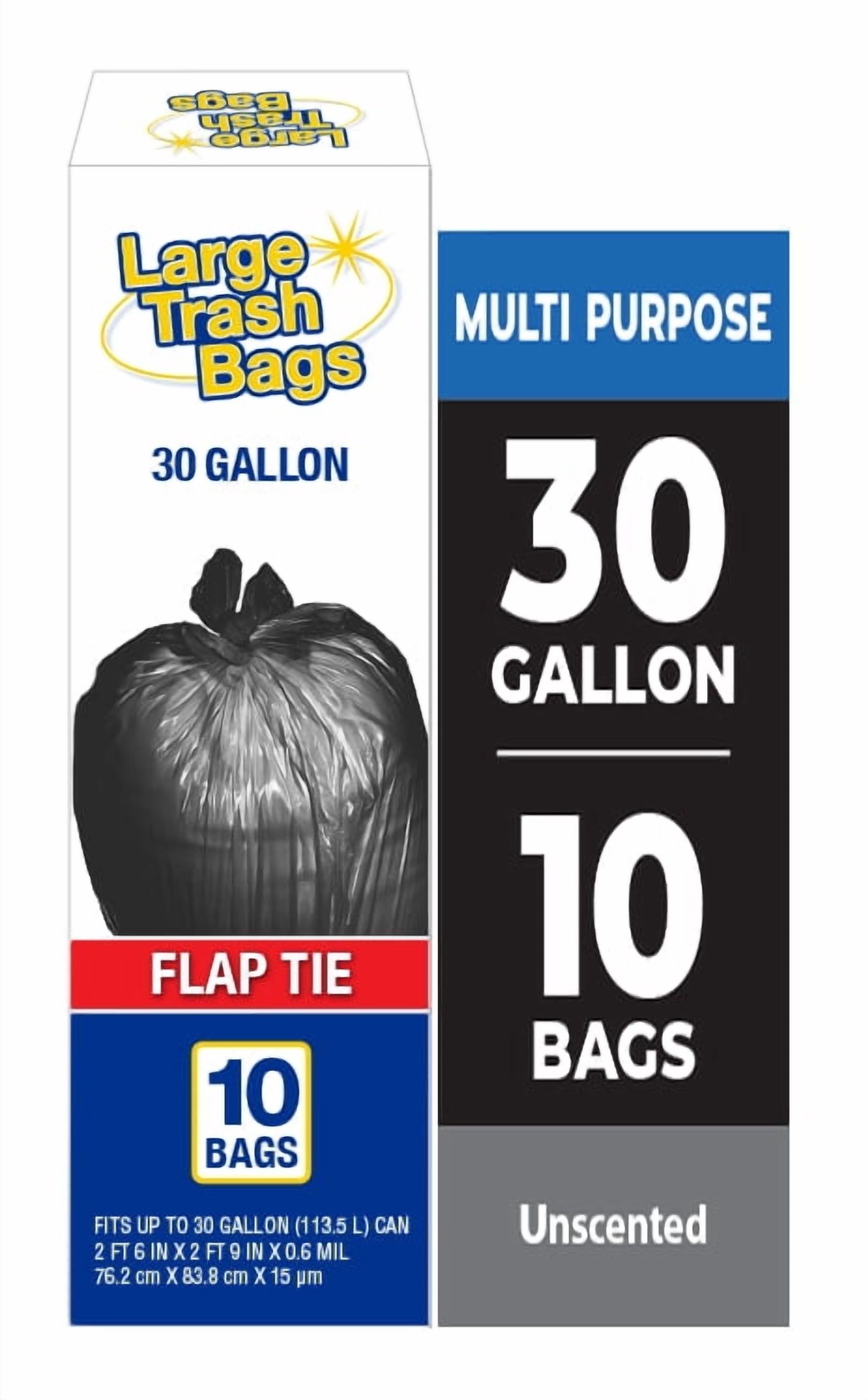 (3 pack) Basic Large Trash Bags, 30 Gallon, Flap Tie, 10 Bags
