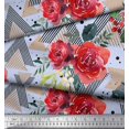 thumbnail image 2 of Soimoi Blue polyester Crepe Fabric Geometric,Leaves & Begonia Floral Decor Fabric Printed Yard 52 Inch Wide, 2 of 3