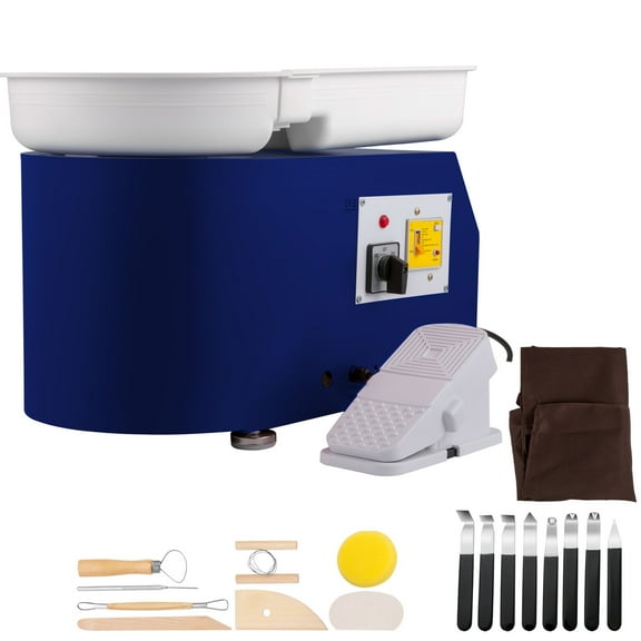 KFFKFF 11in 0-300 rpm Ceramic Wheel,Pottery Wheel 350w Adjustable Speed Forming Machine with Sculpting Tools and Apron, Detachable Basin Foot Pedal Control for Art Craft Work and Home DIY Blue