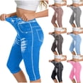 thumbnail image 3 of Oksale Stretchy Capris for Women Faux Denim Capri Pants Stretch High Waisted Yoga Pants Cozy Slim Breathable Summer Clothing Blue S, 3 of 6