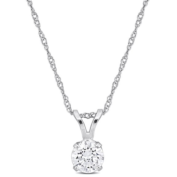 Created Forever Women's 0.5 CT Lab Round-Cut, 4 Prong-set Created Diamond Solitaire Pendant with 17" Singapore chain with Spring ring clasp in 14K White Gold (H-I, SI)