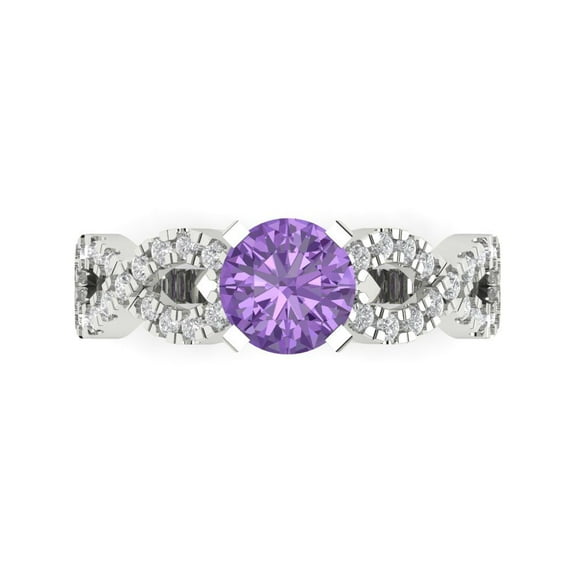 Solitaire with Accents Engagement Ring for Women - 1.42ct Simulated Alexandrite in 18K White Gold Promise Ring