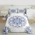thumbnail image 2 of jejeloiu Ancient Bohemian Flowers Full Size Comforter Sets,Retro Mandala Print Bedding Comforter Set,Blue White Bedding Sets For Adults,Breathable Home Decor Reversible,3pcs, 2 of 8