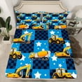 thumbnail image 2 of Homewish Boys Girls Yellow Truck Twin Sheet Sets 3pcs,Cartoon Car Twin Fitted Sheet Microfiber,Geometric Plaid Grid Breathable Flat Sheet,Super Cozy Room Decor, 2 of 7