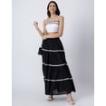 thumbnail image 4 of Moomaya Solid 3-Tiered Maxi Skirt, ZigZag Lace Detail Long Skirt, Elastic Waist Flowy Summer Cotton Skirt, 4 of 7