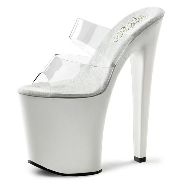 SummitFashions Womens White Platform Shoes Slide Sandals Clear Double