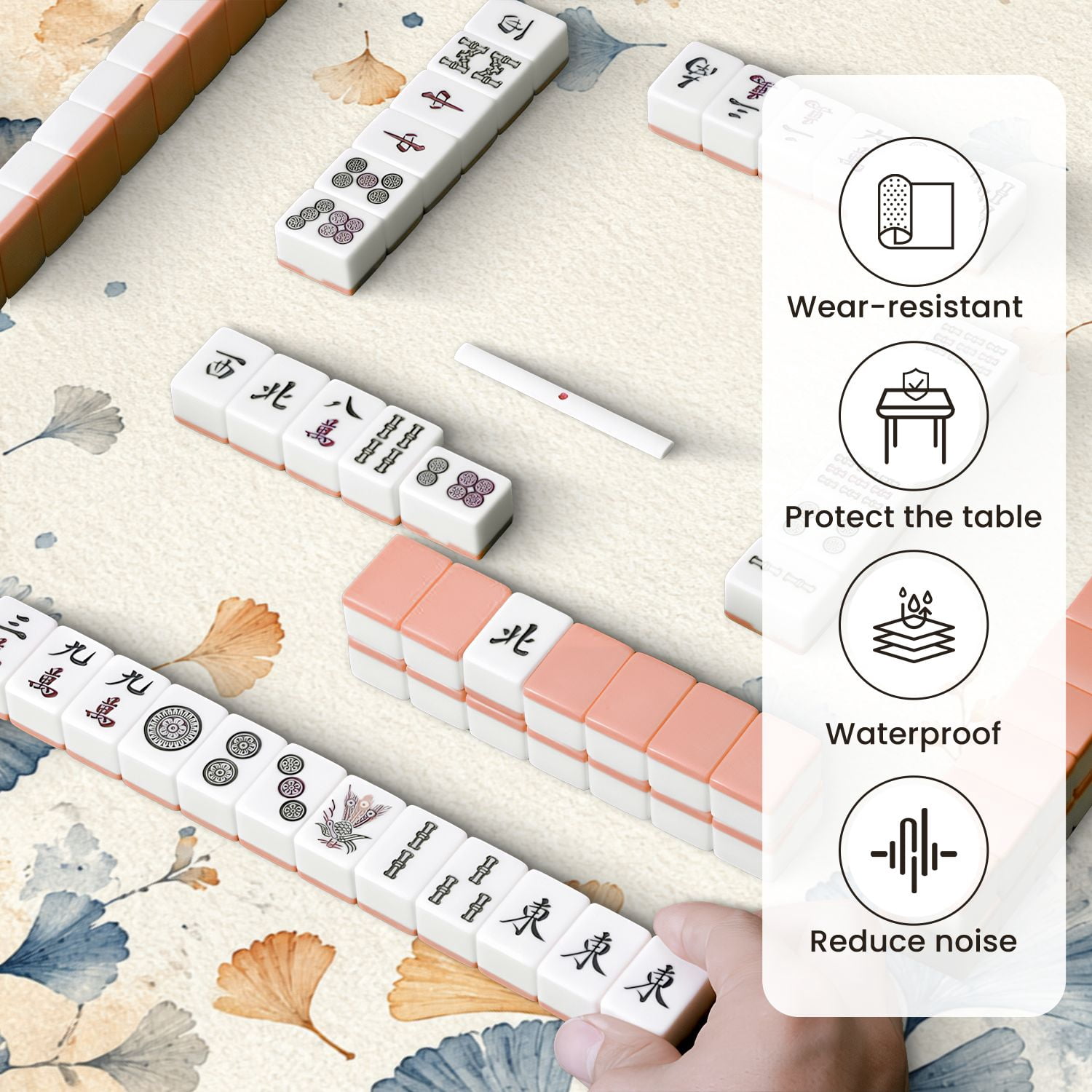 Mahjong Mat 31.5" x 31.5" Watercolor Ginkgo Leaves Floral Blue Orange Tones Non-Slip Noise Reduction Mahjong Tiles Table Cover for Dominoes Poker Card Board and Tile Games