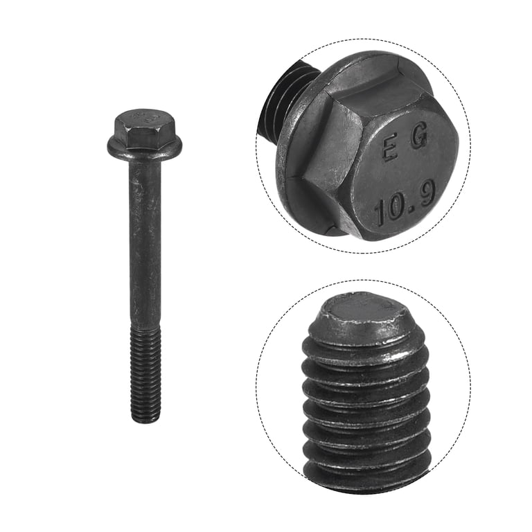 Uxcell Metric M6x55mm Hex Flange Bolts – 5pcs, 10.9 Grade Carbon Steel, Black Oxide Coating, Hexagon Head Screws
