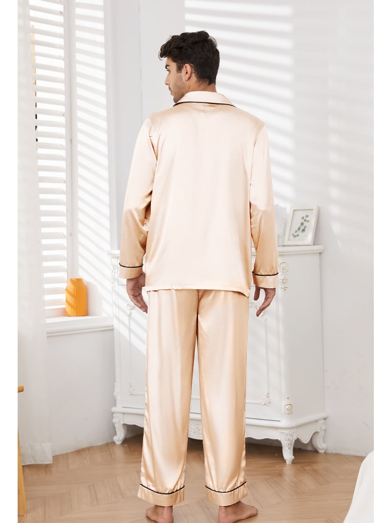 U2SKIIN Mens Silk Pajamas Set, Long Sleeve Satin Pajamas for Men