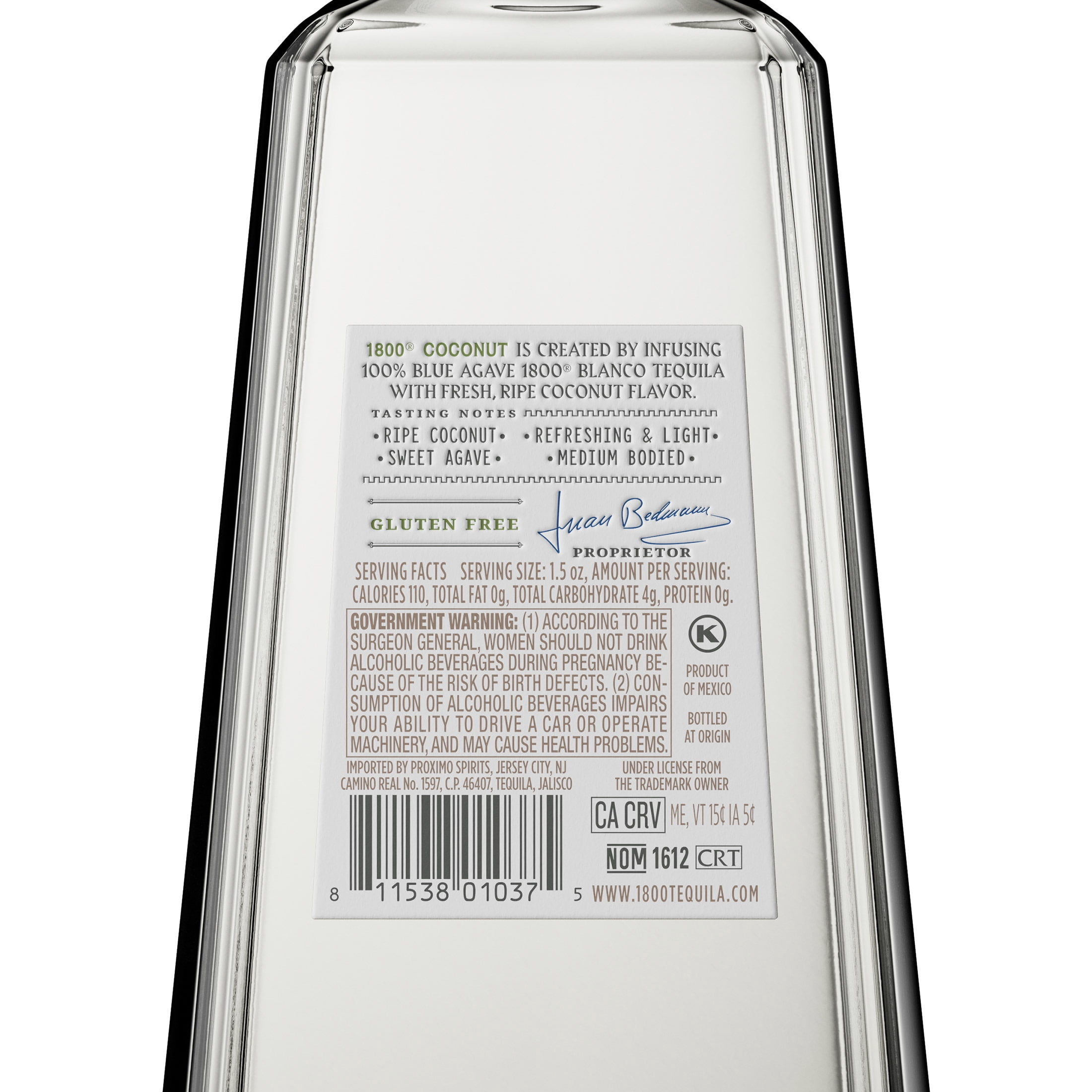 1800 Tequila Coconut, 750 ml Glass Bottle, 35% ABV