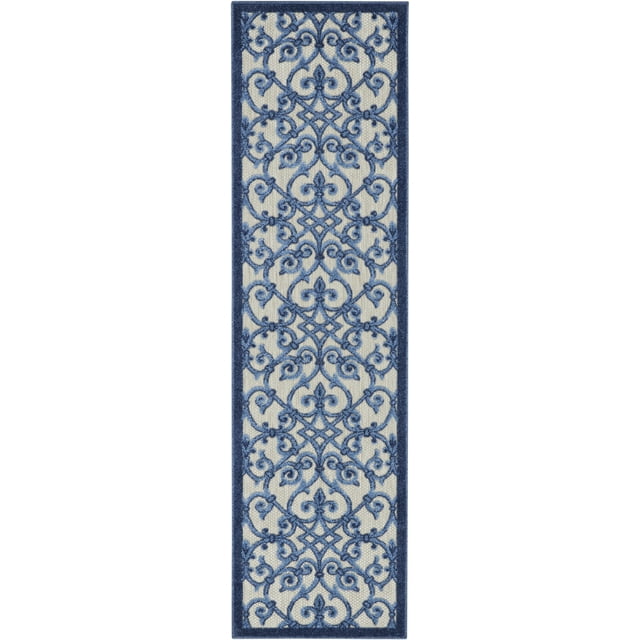 homeroots home decor 385003 2’ x 6’ Gray and Blue Indoor Outdoor Runner Rug