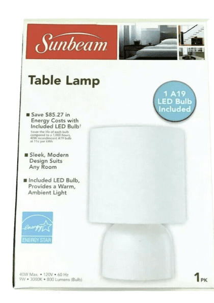 NEW Sunbeam white Table Lamp with LED Bulb Included  
