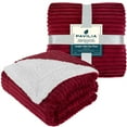 thumbnail image 2 of PAVILIA Reversible Sherpa Fleece Throw Blanket Wine Red Burgundy, Plush Flannel Throw, Ultra Soft Warm Ribbed Microfiber Blanket for Sofa Couch Bed, Luxury Thick Striped Blanket, Red, 50x60, 2 of 7
