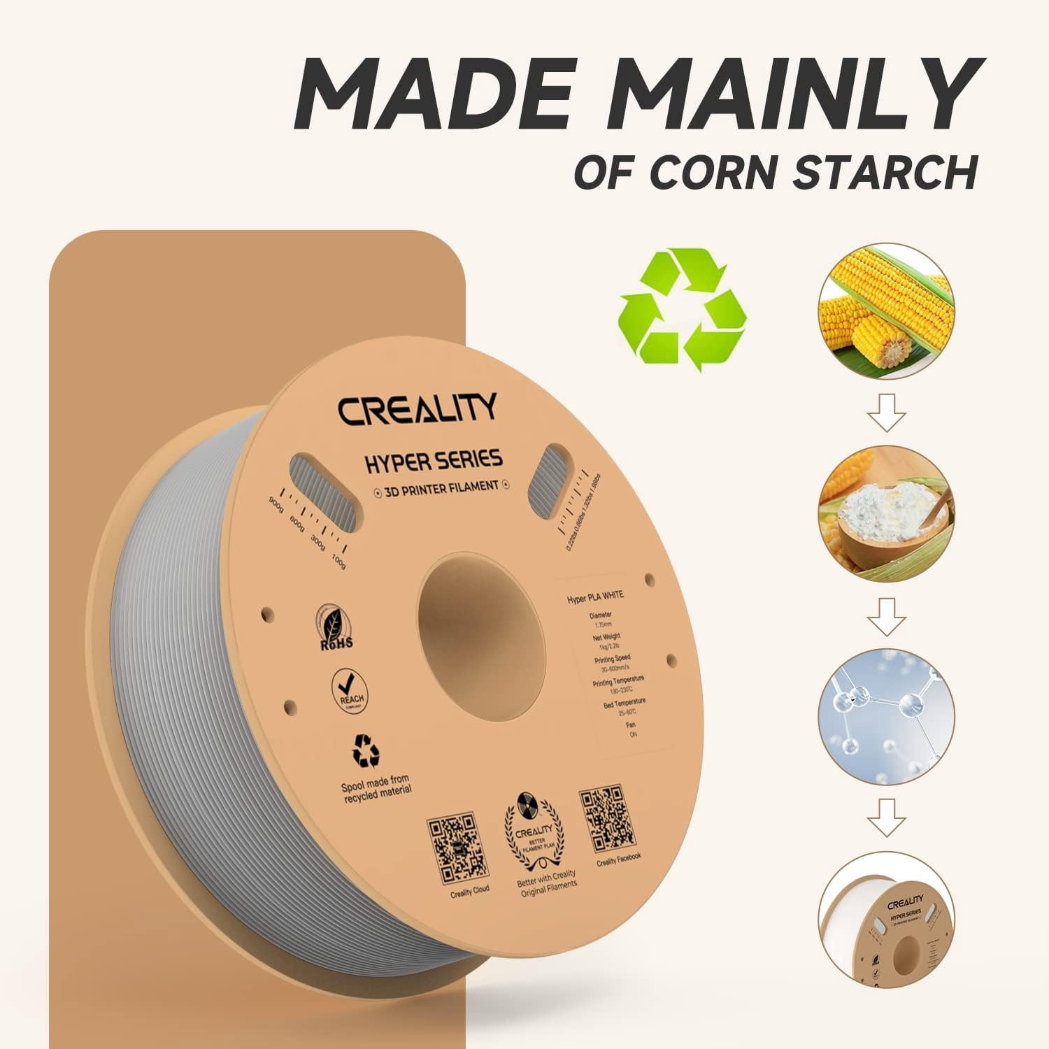 Creality Hyper PLA 3D Printer Filament 600mm/s High-Speed +/-0.03mm Accuracy For Creality K1 Max Ender-5 S1 Anycubic Prusa Bambu Grey 12 Unit per pack