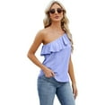 thumbnail image 1 of Zoeecloth Womens Tops Sleeveless Solid Color Round Neck Button Vest Tees Shirts Summer Casual Ruffled One Shoulder Vest Fashion Button Vest S-XXL, 1 of 9