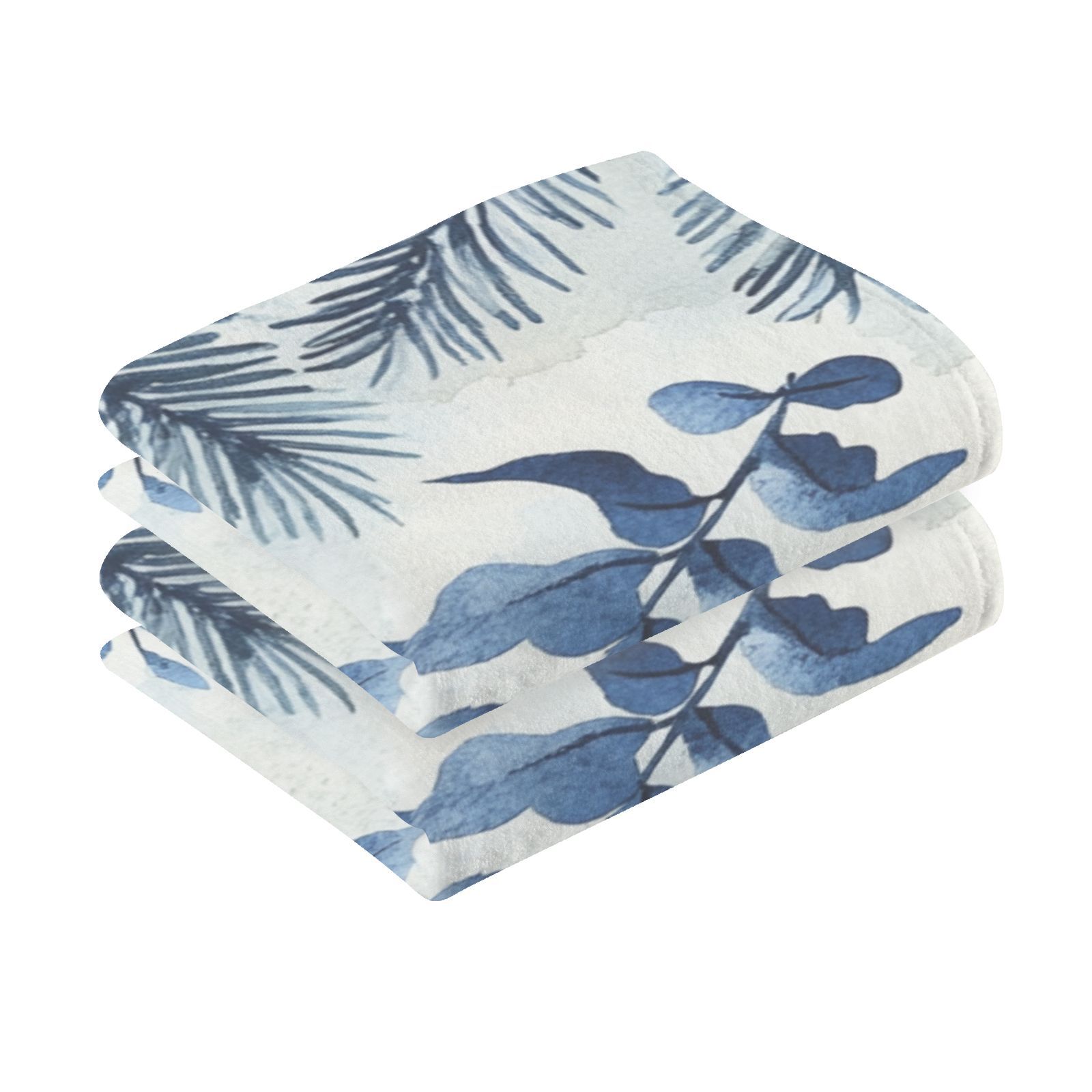 Blue Leaves and Flowers Hand Towels Cotton Bath Towels Large Face Towels Absorbent for Bathroom 2 Packs