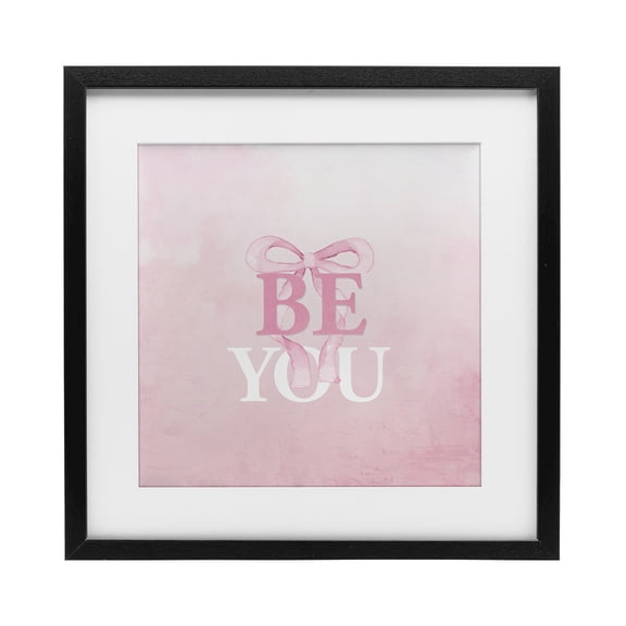 Feminine Be You Pastel Black Framed Print Under Glass, design by Kim Allen