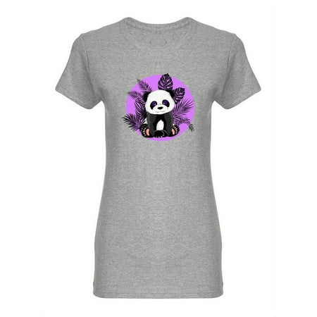 Panda With Purple Palm Leaves Shaped T-Shirt Women -Image by Shutterstock, Female XX-Large