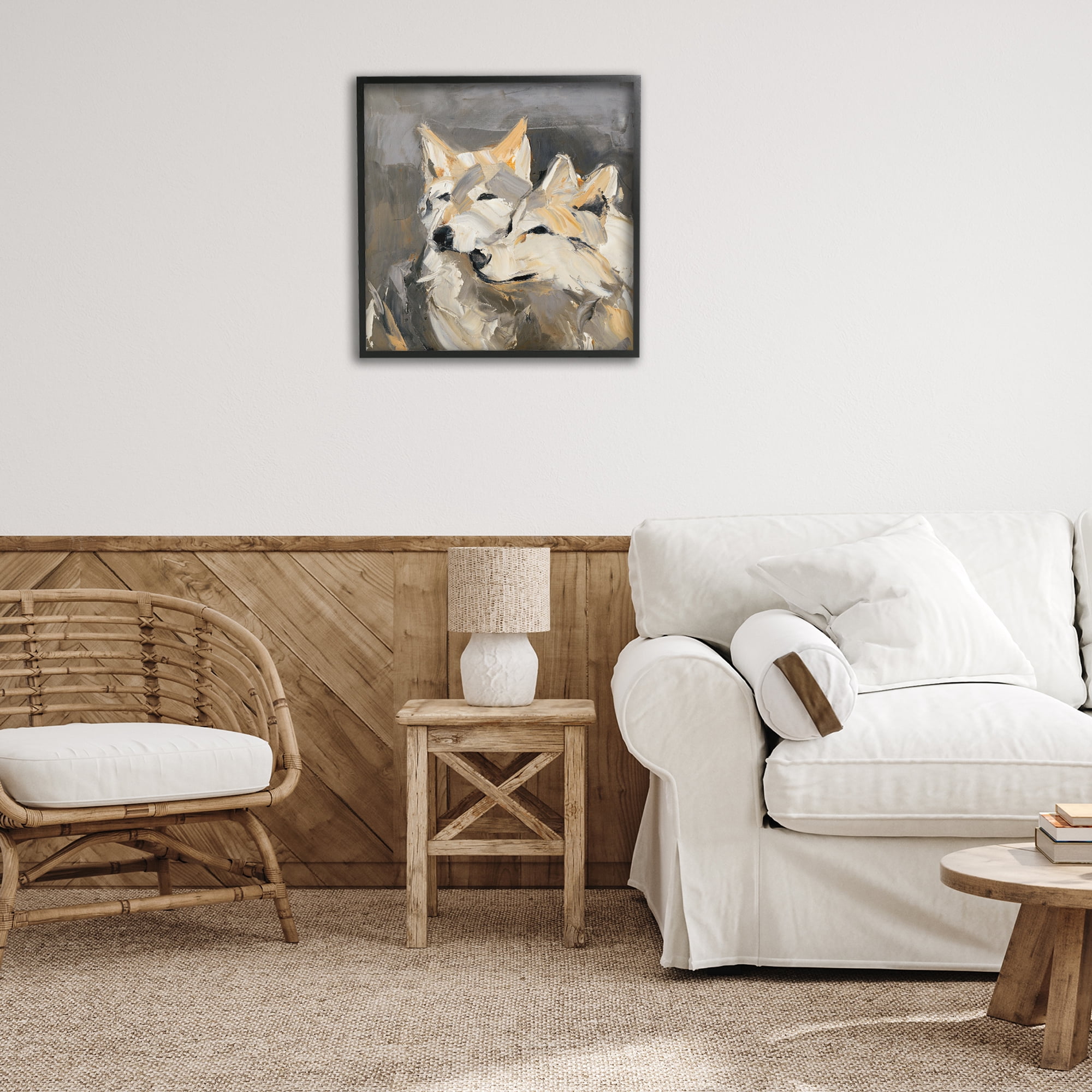 Stupell Industries Cuddling Wolf Pair Animals & Insects Painting Black Framed Art Print Wall Art, 24 x 24