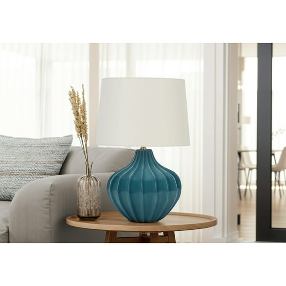 24 inch Table Lamp Lighting Blue Ceramic Lights Ivory Cream Shade