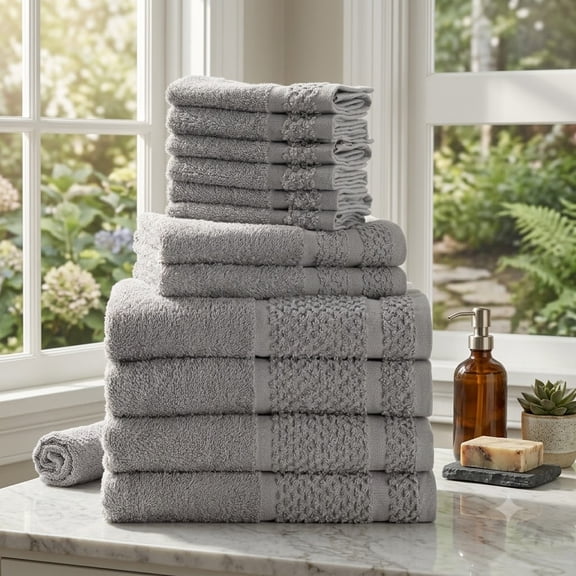 12pcs Luxury Bath Towel Set, Premium Blend Bathroom Towels, Soft, Durable And Super Absorbent, Includes 4 Bath Towels, 2 Hand Towels And 6 Washcloths for Home, Hotel, Spa And Gym