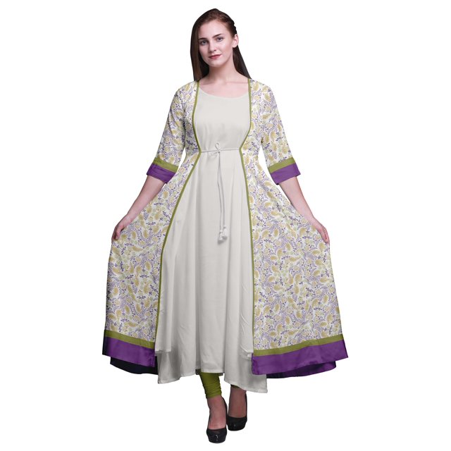 Bimba Robe Anarkali Imprimée pour Femmes Kurti Indienne Sans Manches Kurta Évasée