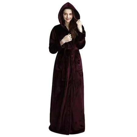 

Artfasion Womens Plush Soft Hooded Robe Luxury Fluffy Robe Long Fleece Spa Bathrobe for Women (L Wine Red)