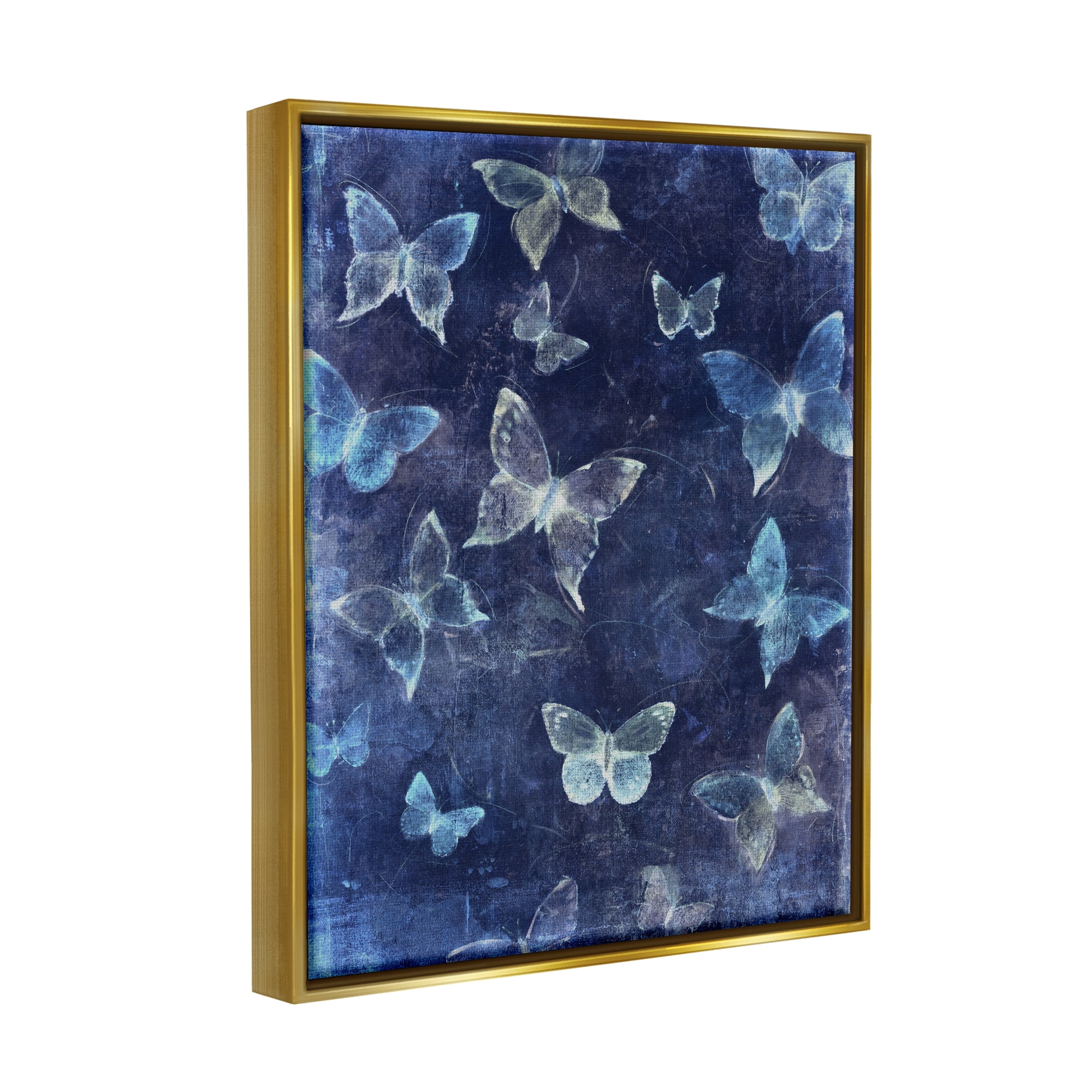 Stupell Industries Blue Modern Butterflies Animals & Insects Painting Gold Floater Framed Art Print Wall Art, 25 x 31