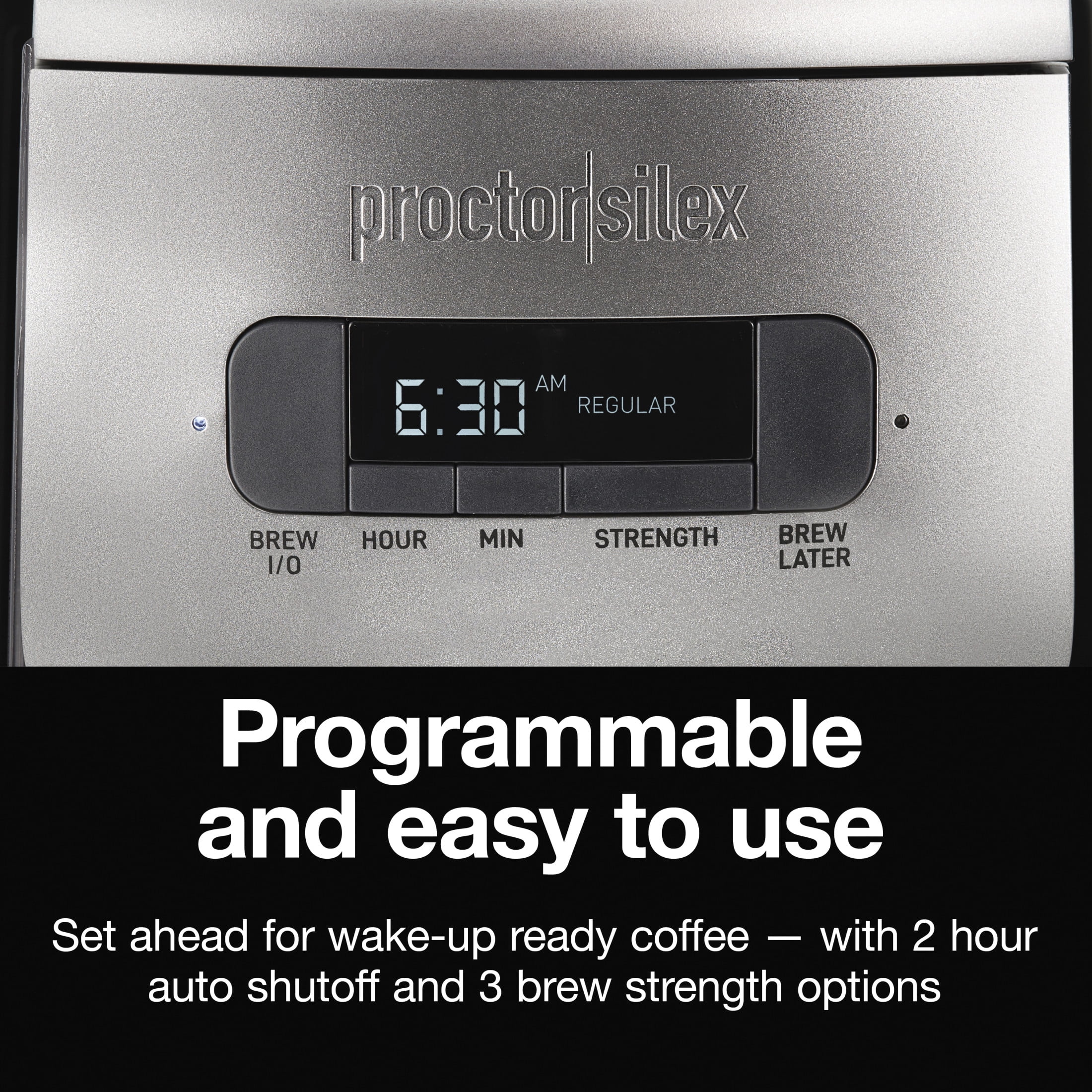 Proctor Silex Front Fill 12-Cup Programmable Drip Coffee Maker Machine with Glass Coffee Pot, Cafetera, Black
