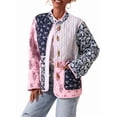 thumbnail image 2 of Women'S Cropped Quilted Jacket Cardigan Floral Printed Long Sleeve Open Front Short Coats Powder Blue M, 2 of 9