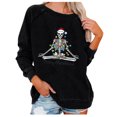 thumbnail image 1 of Top de sudadera con estampado de calavera de Navidad y Halloween para mujer, cuello redondo, suelto Pompotops  FGAJ10890, 1 of 6