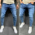 thumbnail image 2 of FRSASU Men Pants Striped Zipper Hole Vintage Wash Hip Hop Work Trousers Pants Blue 31(S), 2 of 8
