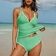 thumbnail image 1 of Traje de baño de bikini de verano para mujer, de color liso, con cojín en el pecho y sin soporte de acero, sin espalda, con tirantes, de nailon., 1 of 6