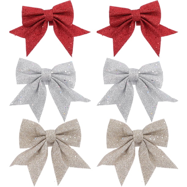 GOOHOCHY 6 Lazos de Navidad con Brillantina para Árbol de Navidad, Corona de Navidad, Decoración para Fiestas Navideñas