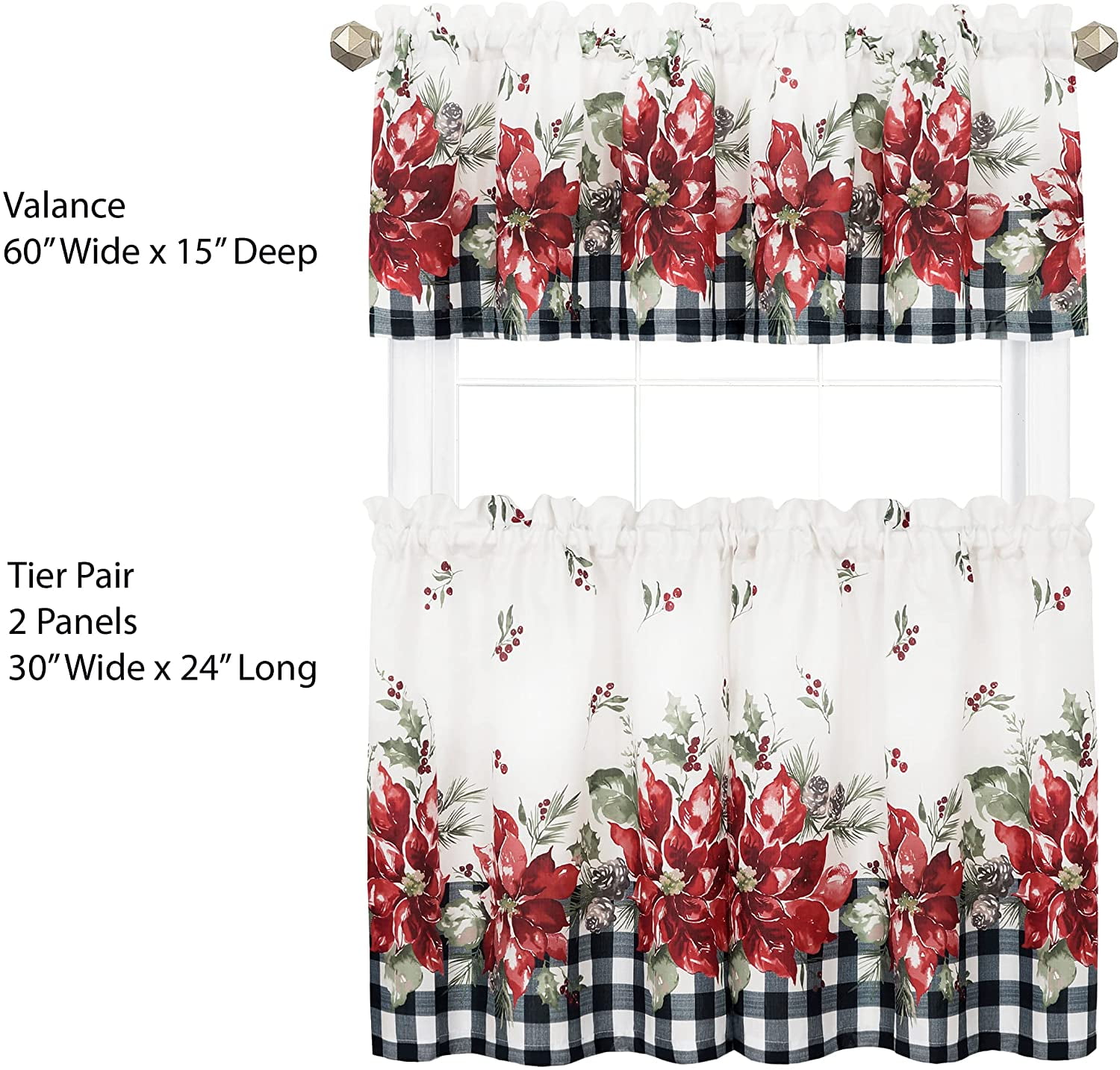 Newbridge Poinsettia Festivity Gingham Bordered Christmas Fabric Tier ...