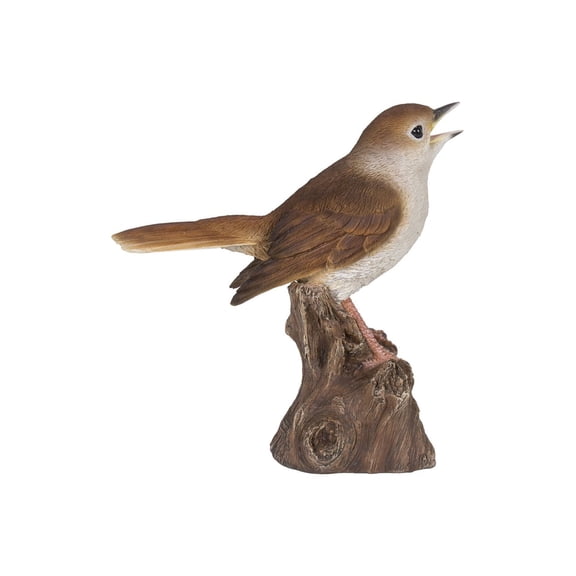 Hi-Line Gifts 6.25" Motion Activated Singing Nightingale Standing on Stump Outdoor Garden Statue